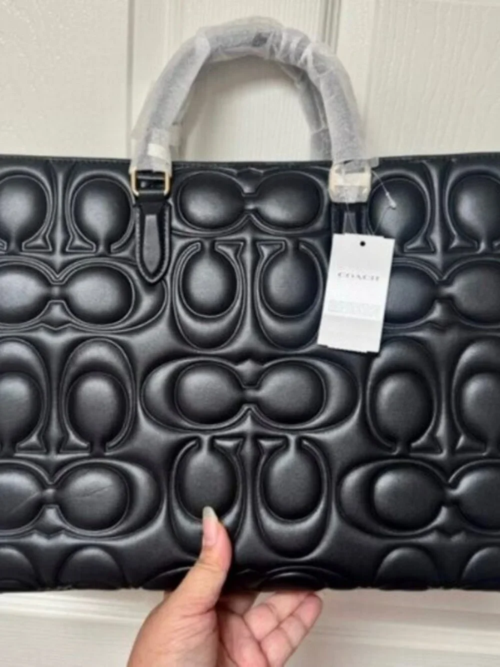 Coach Maggie Black Embossed Tote Bag - Picture 2 of 6